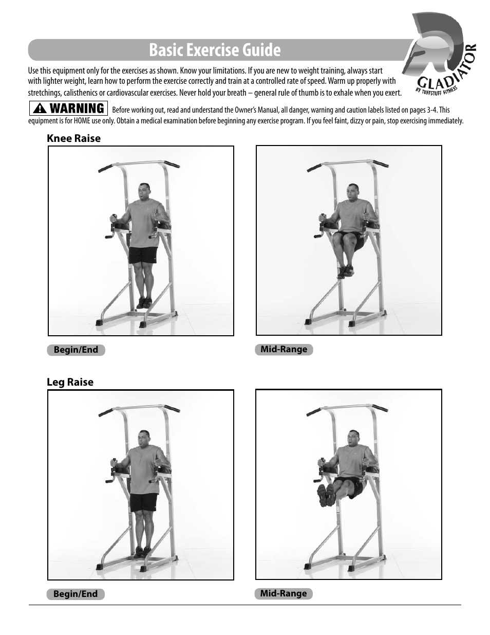 Basic exercise guide | Tuff Stuff ECD-44 Chin/Dip/VKR Combo Stand User Manual | Page 15 / 16