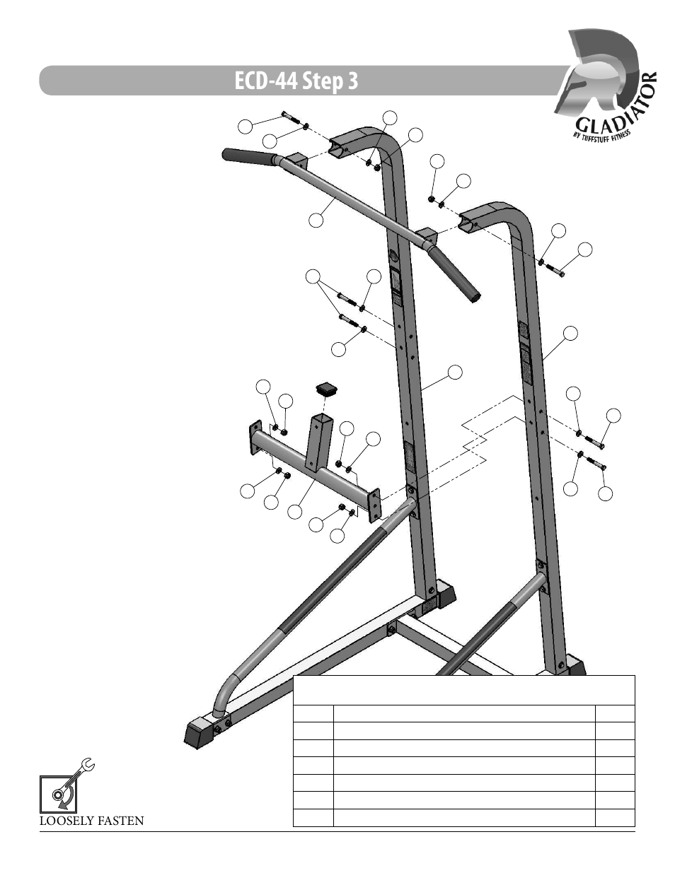 Ecd-44 step 3, Assembly list | Tuff Stuff ECD-44 Chin/Dip/VKR Combo Stand User Manual | Page 9 / 16