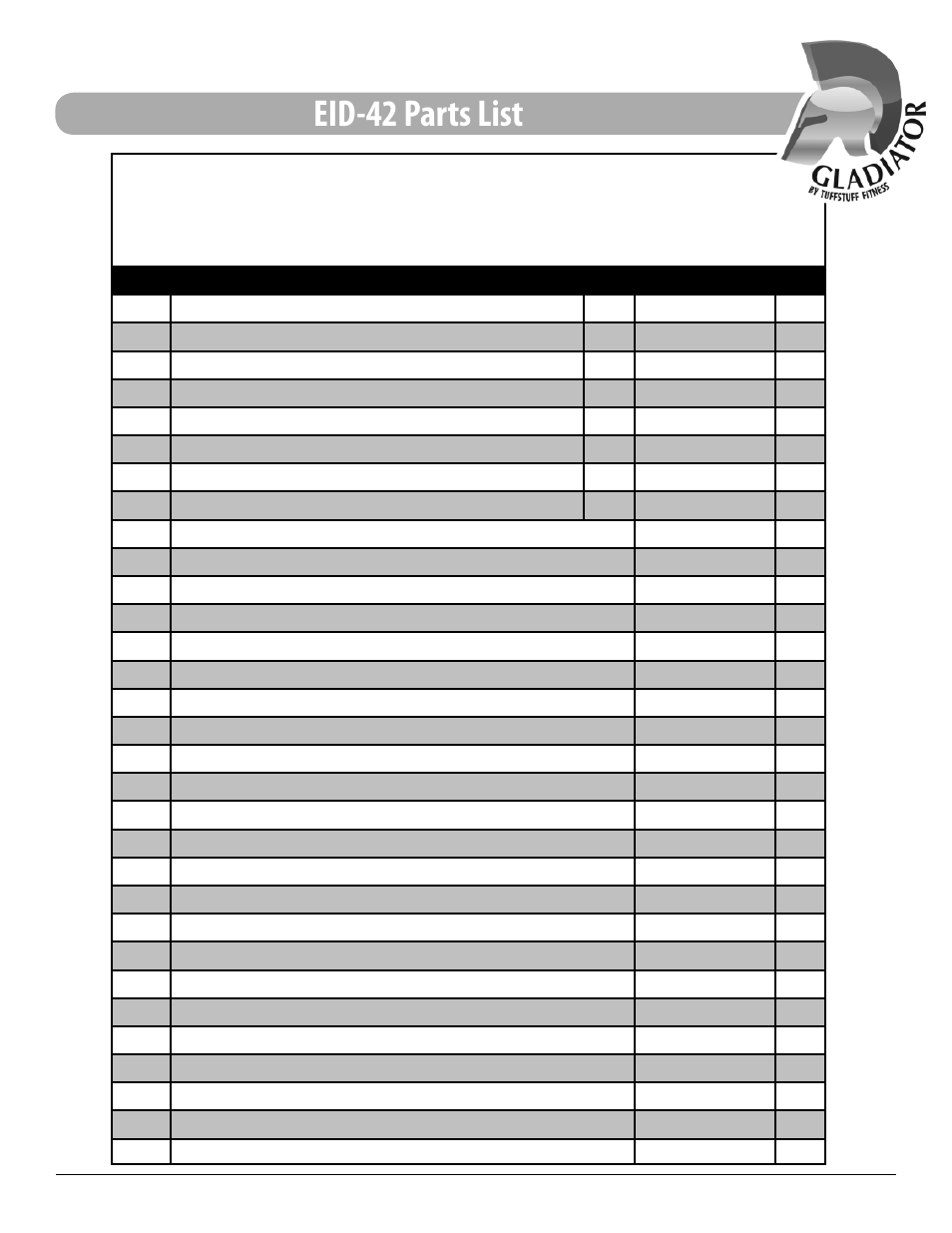 Eid-42 parts list | Tuff Stuff EID-42 Multi-Purpose Bench User Manual | Page 10 / 16