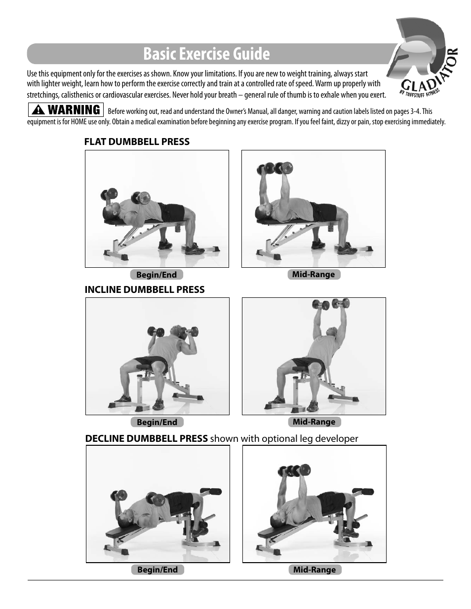 Basic exercise guide | Tuff Stuff EID-42 Multi-Purpose Bench User Manual | Page 12 / 16