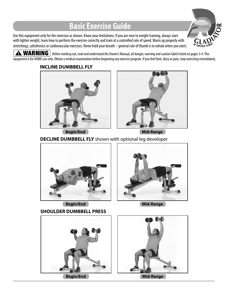 Basic exercise guide | Tuff Stuff EID-42 Multi-Purpose Bench User Manual | Page 13 / 16