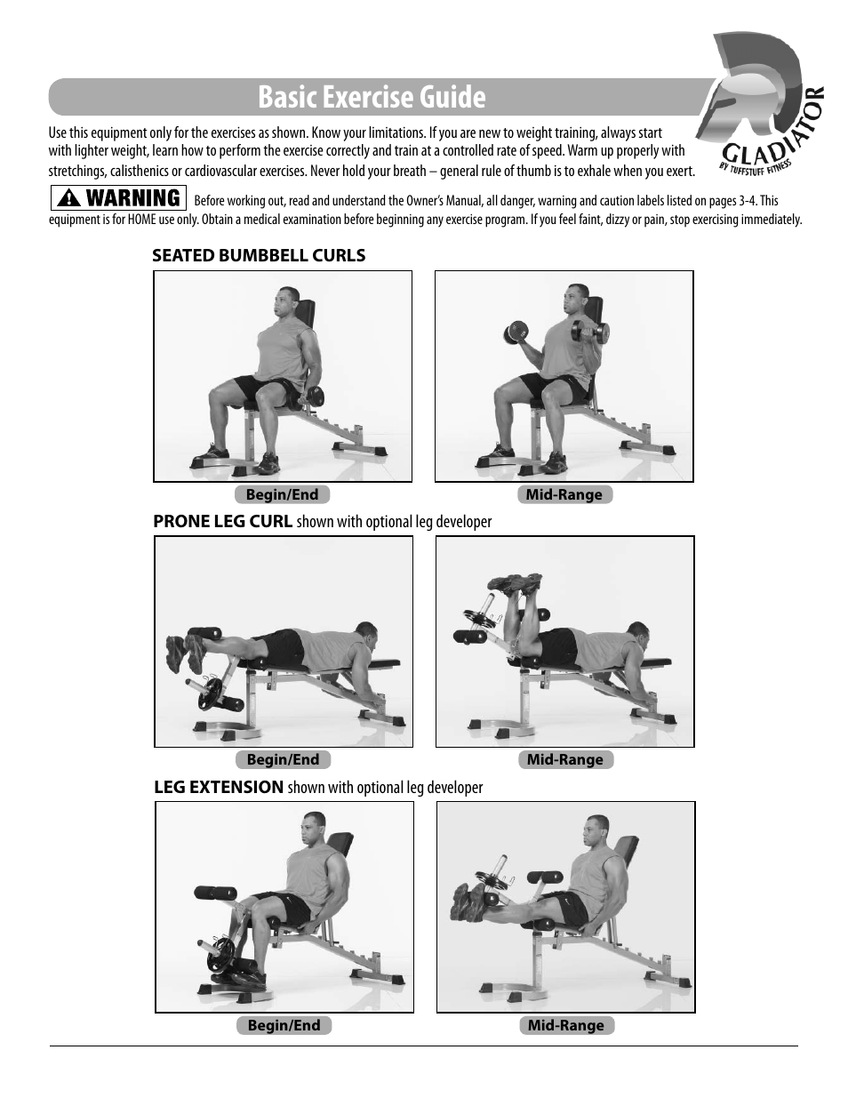 Basic exercise guide | Tuff Stuff EID-42 Multi-Purpose Bench User Manual | Page 14 / 16