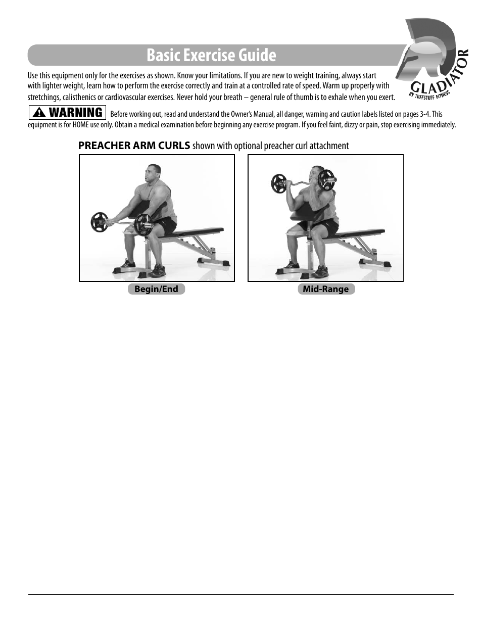 Basic exercise guide | Tuff Stuff EID-42 Multi-Purpose Bench User Manual | Page 15 / 16