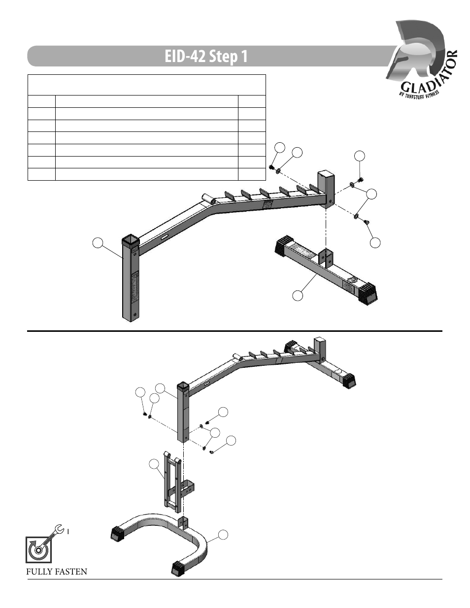 Eid-42 step 1, Assembly list | Tuff Stuff EID-42 Multi-Purpose Bench User Manual | Page 7 / 16