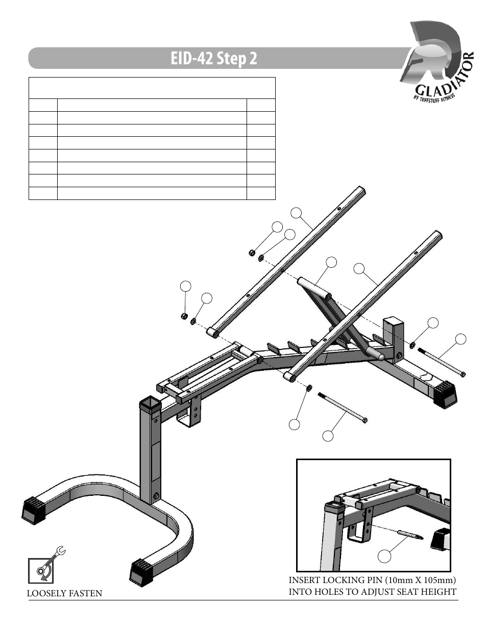Eid-42 step 2, Assembly list | Tuff Stuff EID-42 Multi-Purpose Bench User Manual | Page 8 / 16