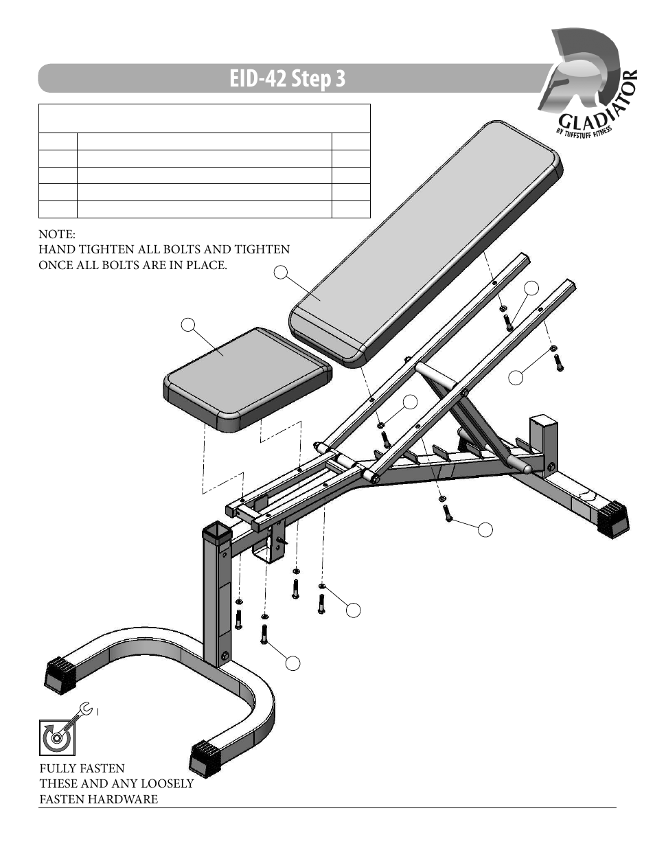 Eid-42 step 3, Assembly list | Tuff Stuff EID-42 Multi-Purpose Bench User Manual | Page 9 / 16