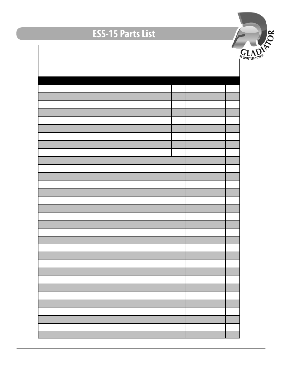 Ess-15 parts list | Tuff Stuff ESS-15 Multi-Press Rack User Manual | Page 10 / 16