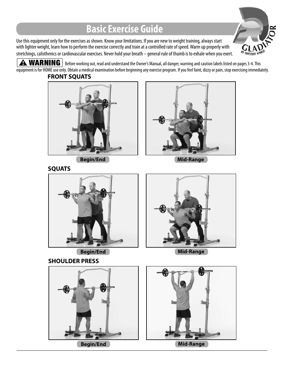 Basic exercise guide | Tuff Stuff ESS-15 Multi-Press Rack User Manual | Page 12 / 16