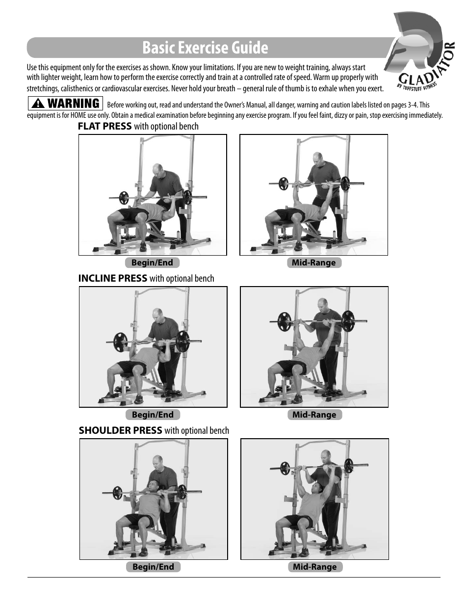 Basic exercise guide | Tuff Stuff ESS-15 Multi-Press Rack User Manual | Page 14 / 16