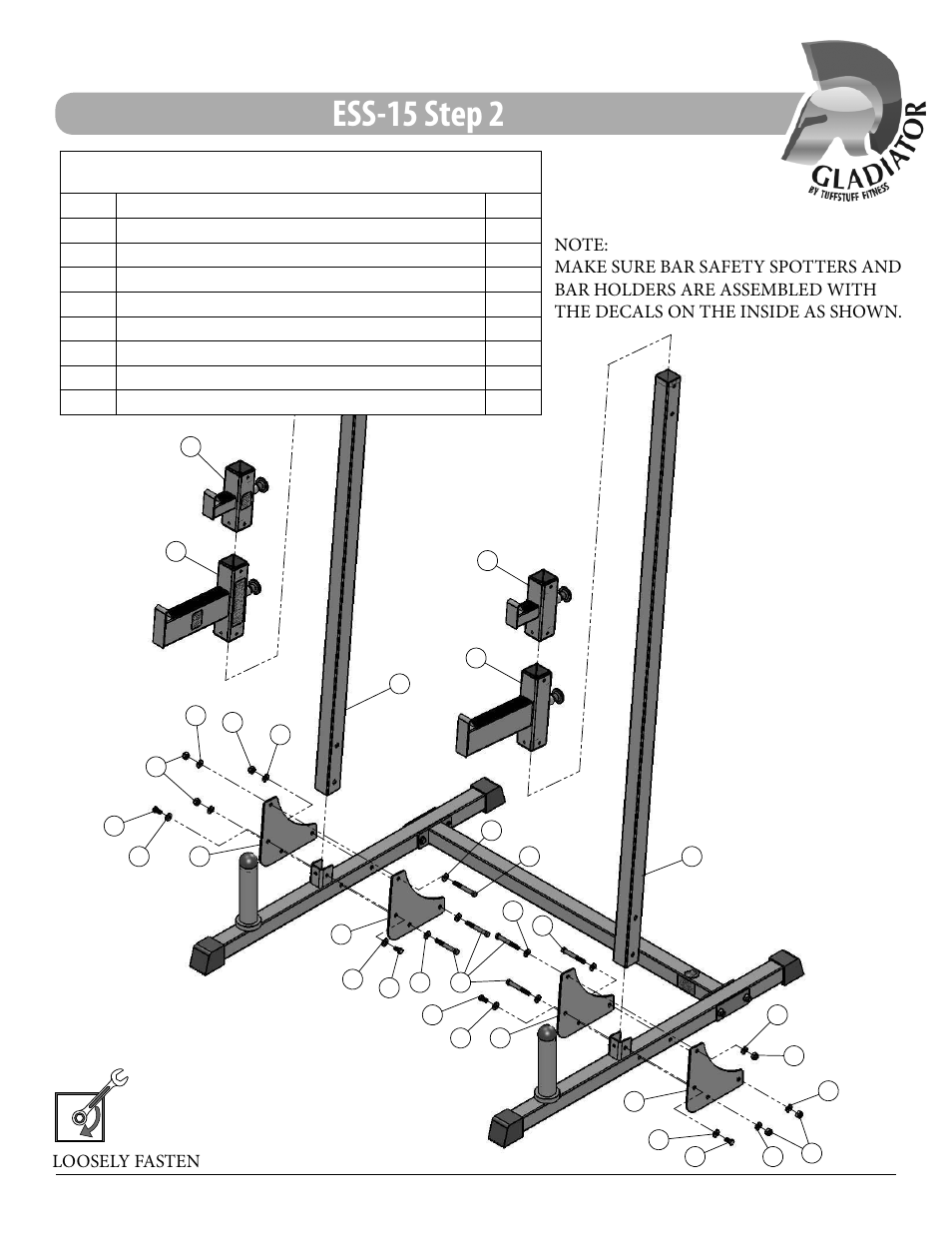 Ess-15 step 2, Assembly list | Tuff Stuff ESS-15 Multi-Press Rack User Manual | Page 8 / 16