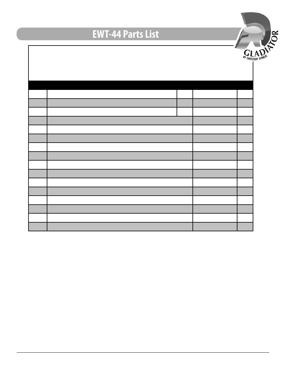 Ewt-44 parts list | Tuff Stuff EWT-44 Olympic Plate Tree User Manual | Page 10 / 12