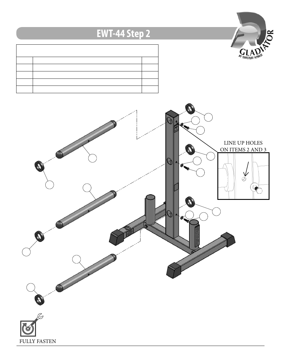 Ewt-44 step 2, Assembly list | Tuff Stuff EWT-44 Olympic Plate Tree User Manual | Page 8 / 12