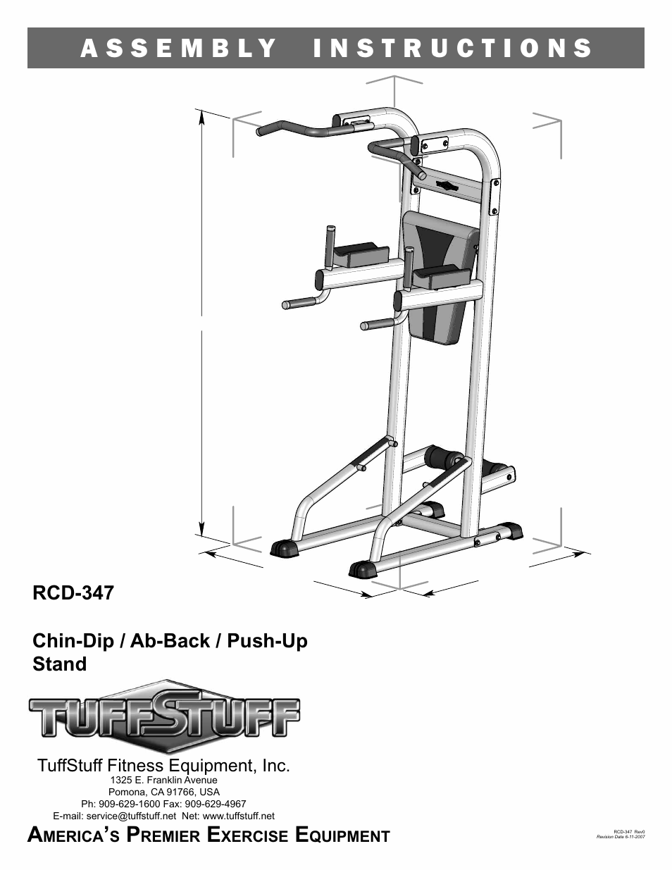 Tuff Stuff RCD-347 Chin/Dip/VKR & Push-Up Combo User Manual | 8 pages