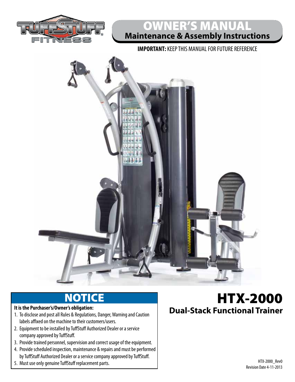 Tuff Stuff HTX-2000 Dual Stack Functional Trainer v.1 User Manual | 36 pages