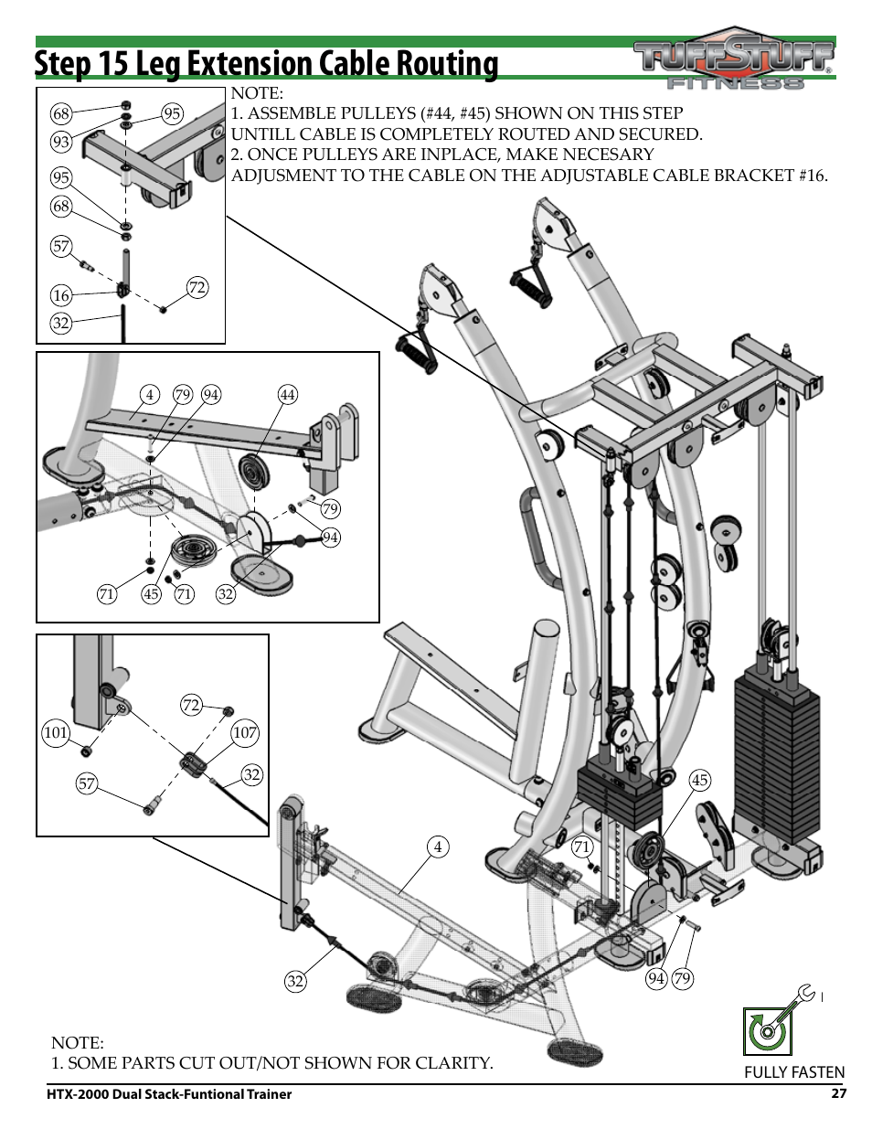 Step 15 leg extension cable routing | Tuff Stuff HTX-2000 Dual Stack Functional Trainer v.1 User Manual | Page 27 / 36