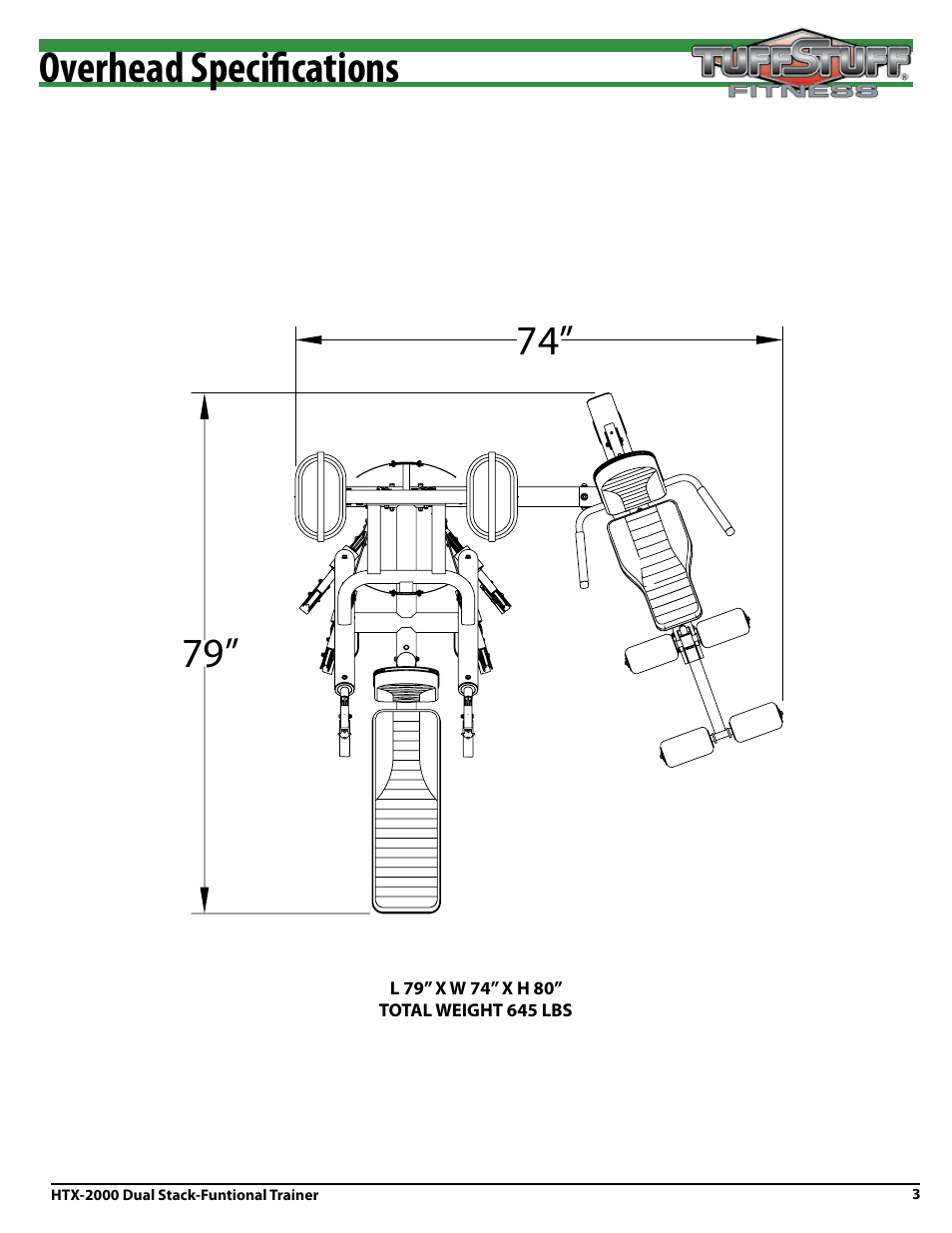 Overhead specifications | Tuff Stuff HTX-2000 Dual Stack Functional Trainer v.1 User Manual | Page 3 / 36