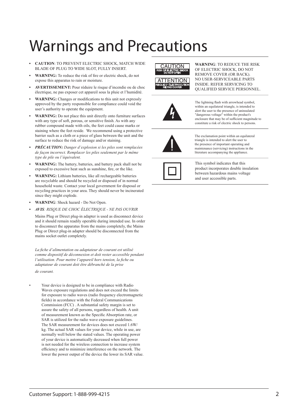 Warnings and precautions, Attention, Caution | ZEKI TBQC1063B USER MANUAL User Manual | Page 2 / 23