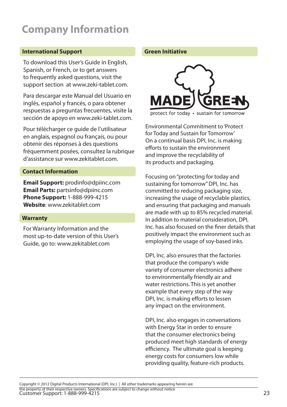Company information | ZEKI TBQC1063B USER MANUAL User Manual | Page 23 / 23