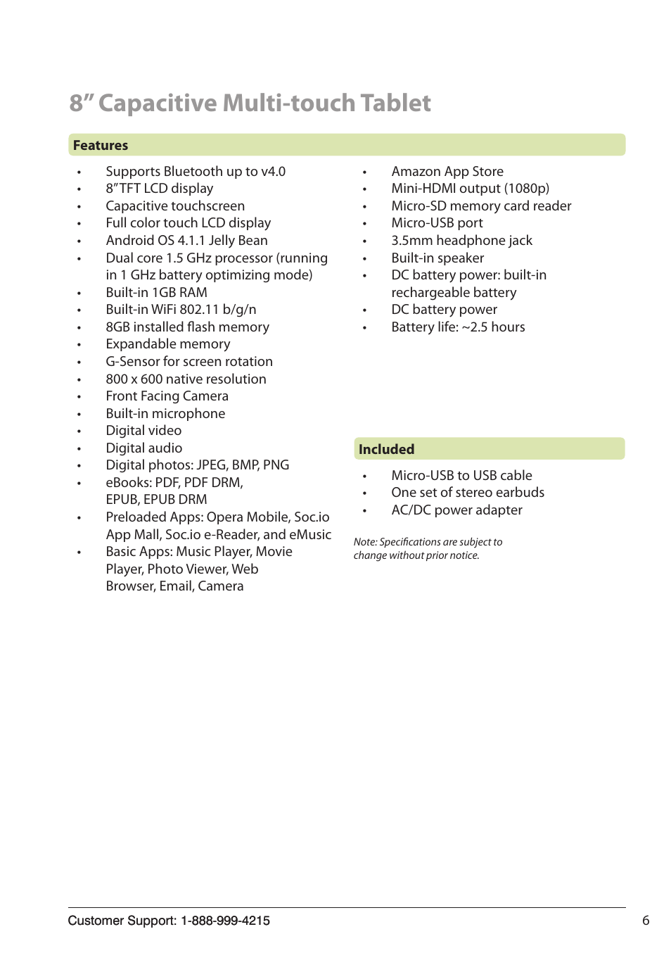 8” capacitive multi-touch tablet | ZEKI TBDB863B USER MANUAL User Manual | Page 6 / 23