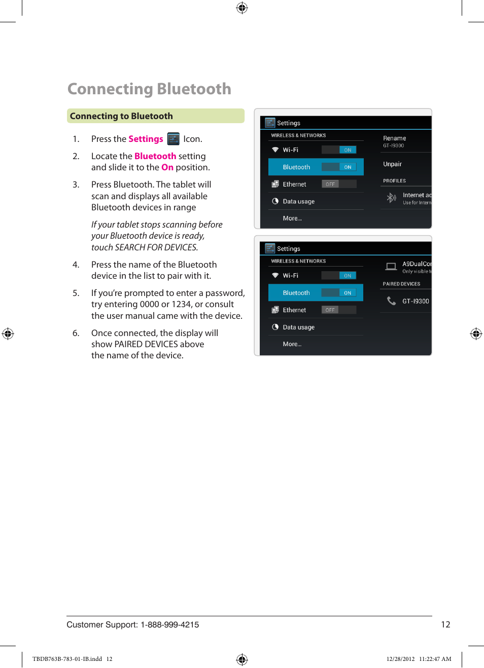 Connecting bluetooth | ZEKI TBDB763B USER MANUAL User Manual | Page 12 / 23