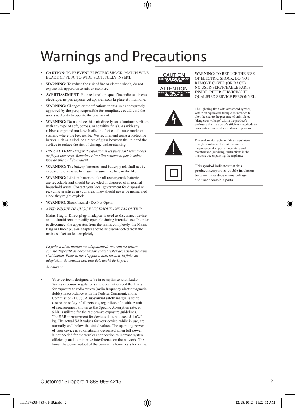 Warnings and precautions | ZEKI TBDB763B USER MANUAL User Manual | Page 2 / 23