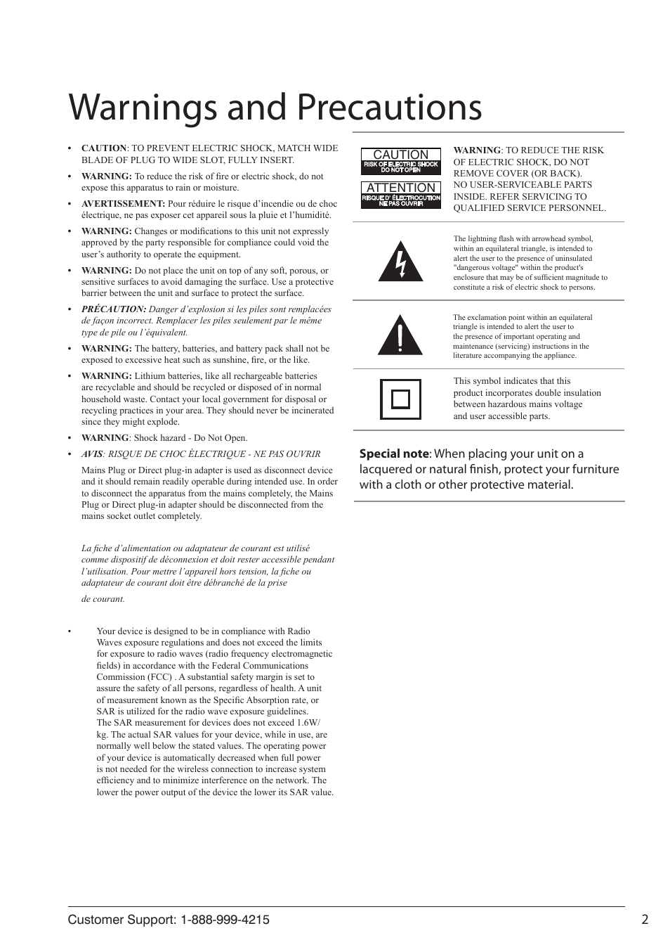 Warnings and precautions, Attention, Caution | ZEKI TB1082B USER MANUAL User Manual | Page 2 / 24