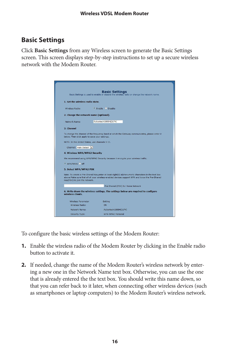 Basic settings | Actiontec V1000H User Manual User Manual | Page 19 / 82