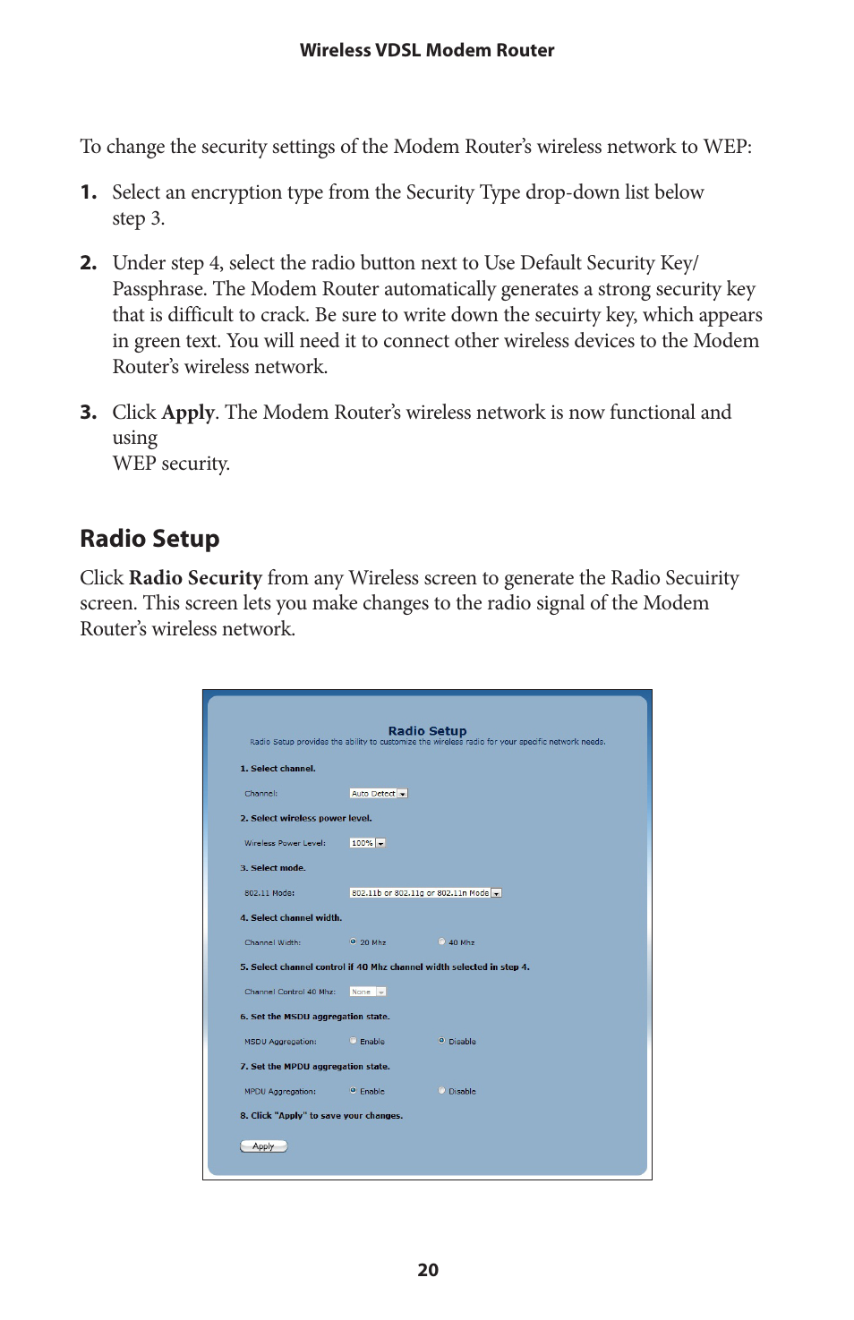 Radio setup | Actiontec V1000H User Manual User Manual | Page 23 / 82