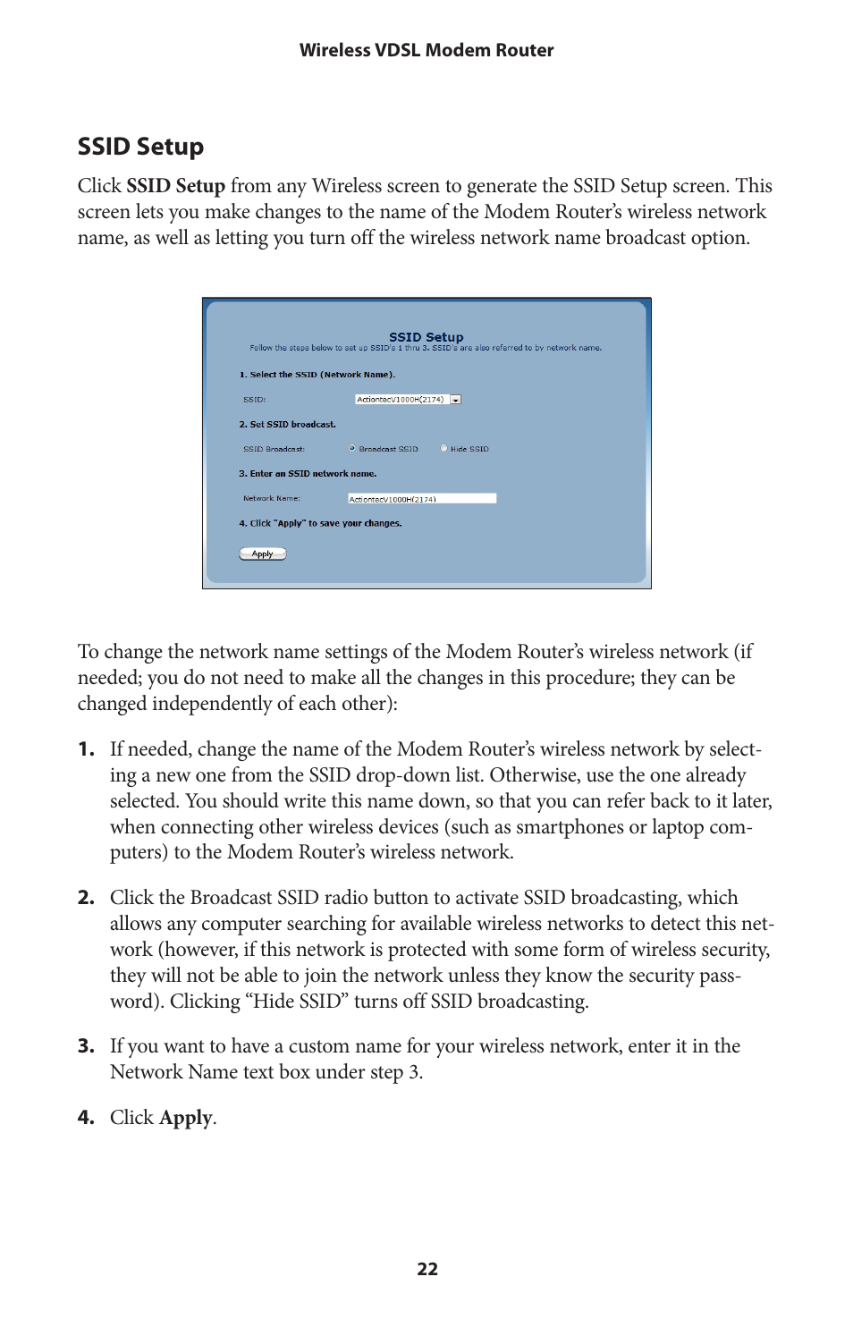 Ssid setup | Actiontec V1000H User Manual User Manual | Page 25 / 82