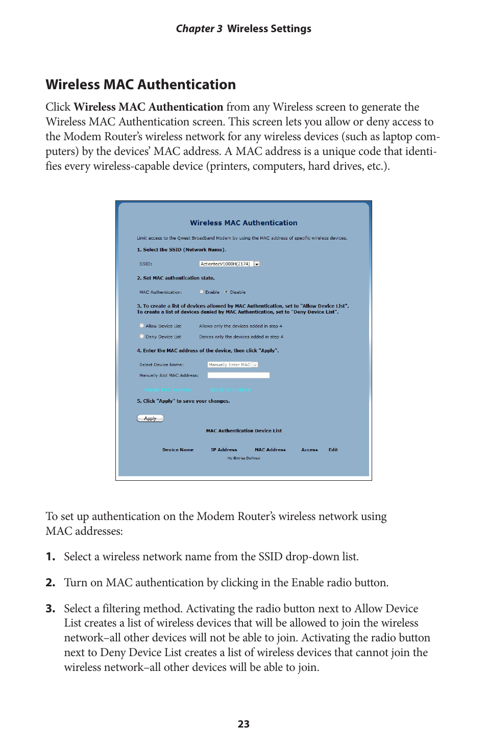 Wireless mac authentication | Actiontec V1000H User Manual User Manual | Page 26 / 82
