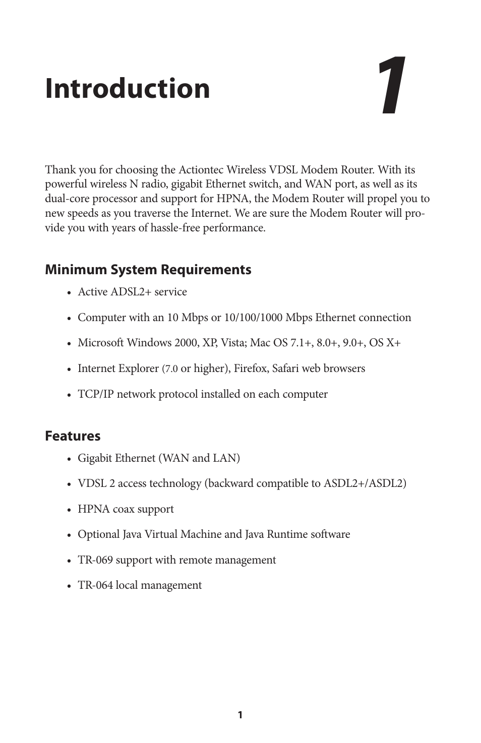 Introduction, Minimum system requirements, Features | Actiontec V1000H User Manual User Manual | Page 4 / 82