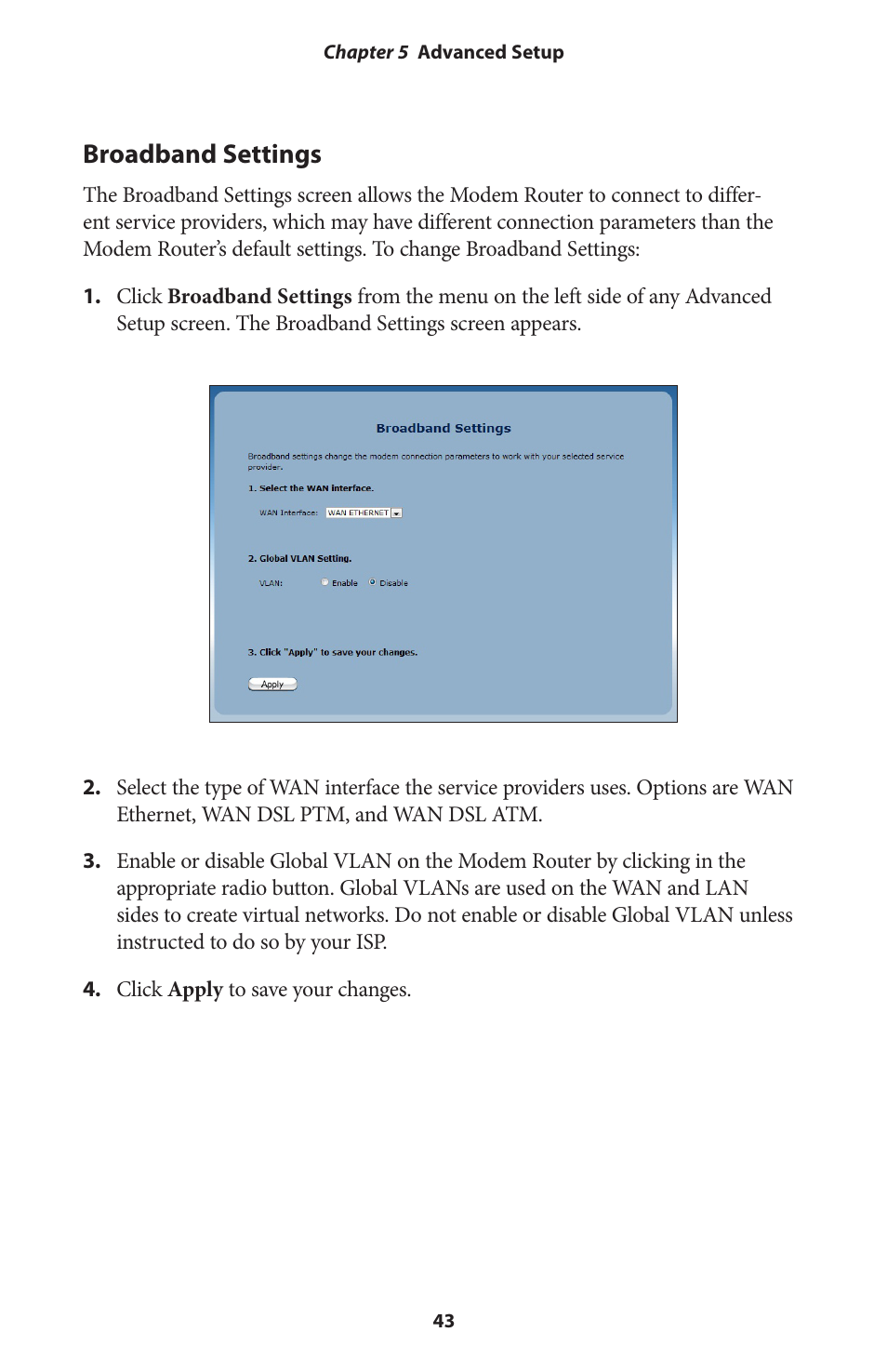 Broadband settings | Actiontec V1000H User Manual User Manual | Page 46 / 82