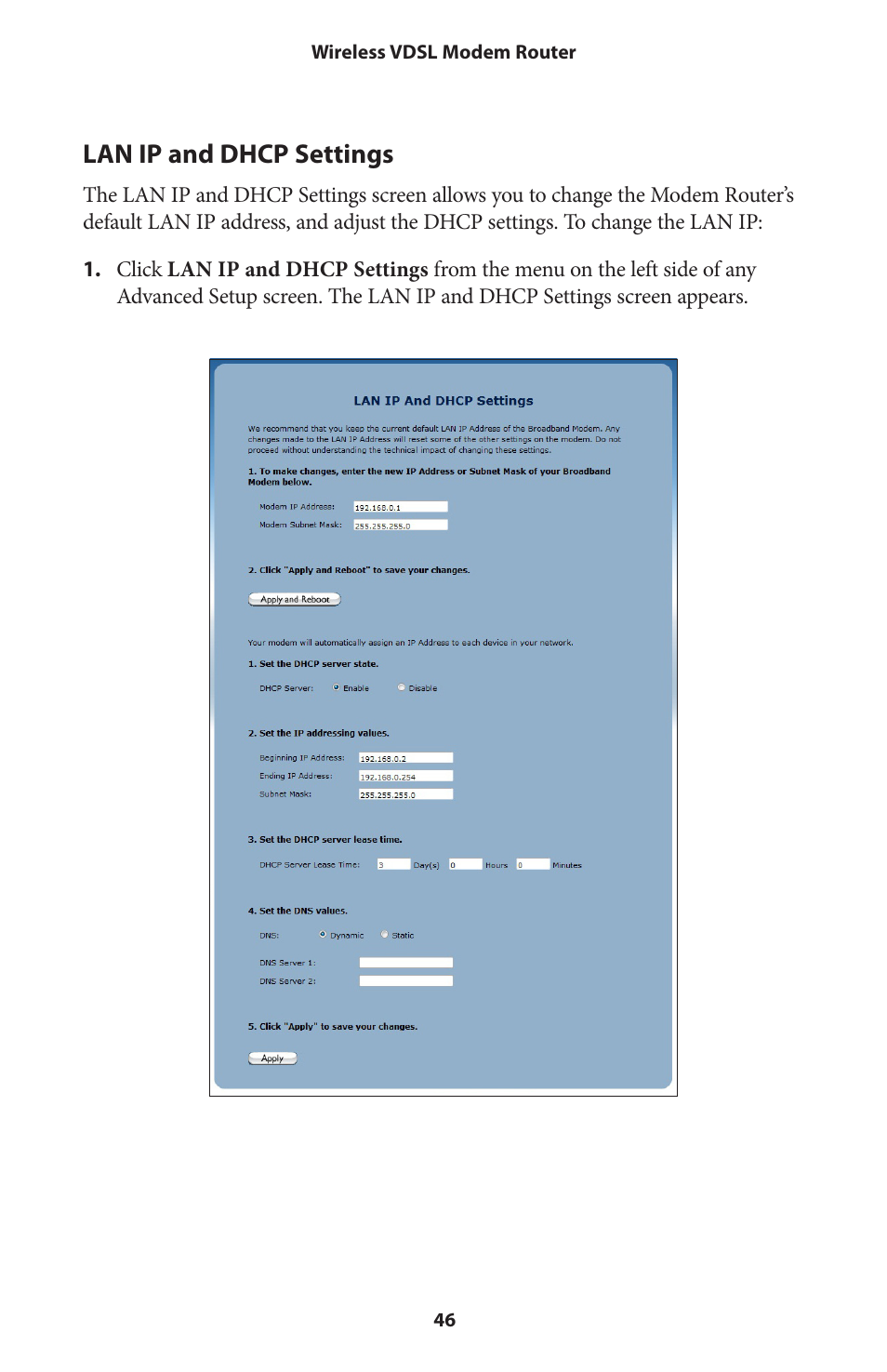 Lan ip and dhcp settings | Actiontec V1000H User Manual User Manual | Page 49 / 82
