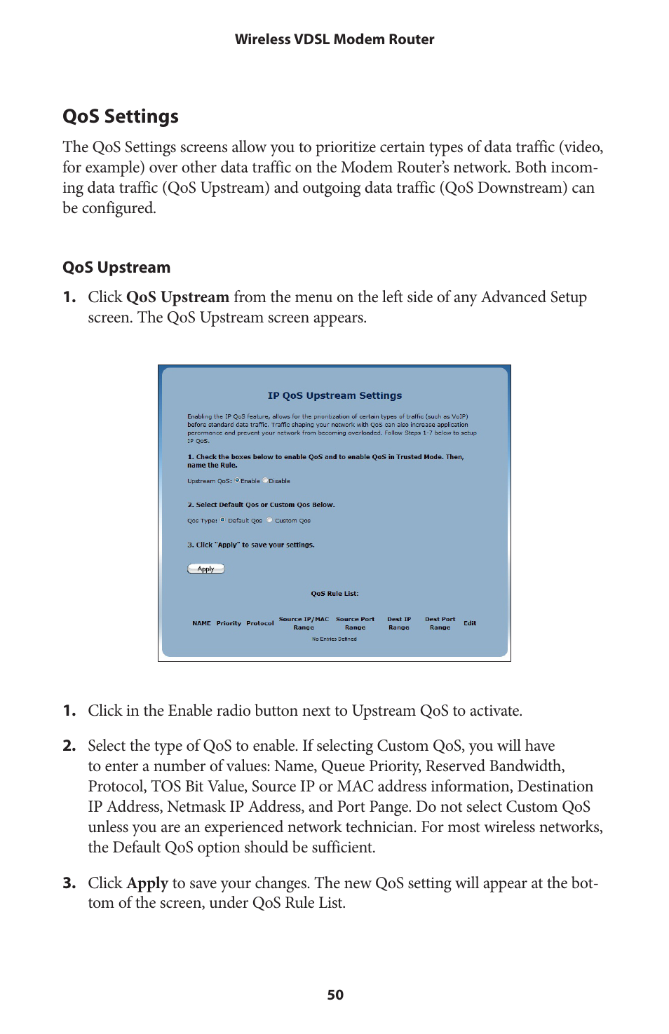 Qos settings | Actiontec V1000H User Manual User Manual | Page 53 / 82