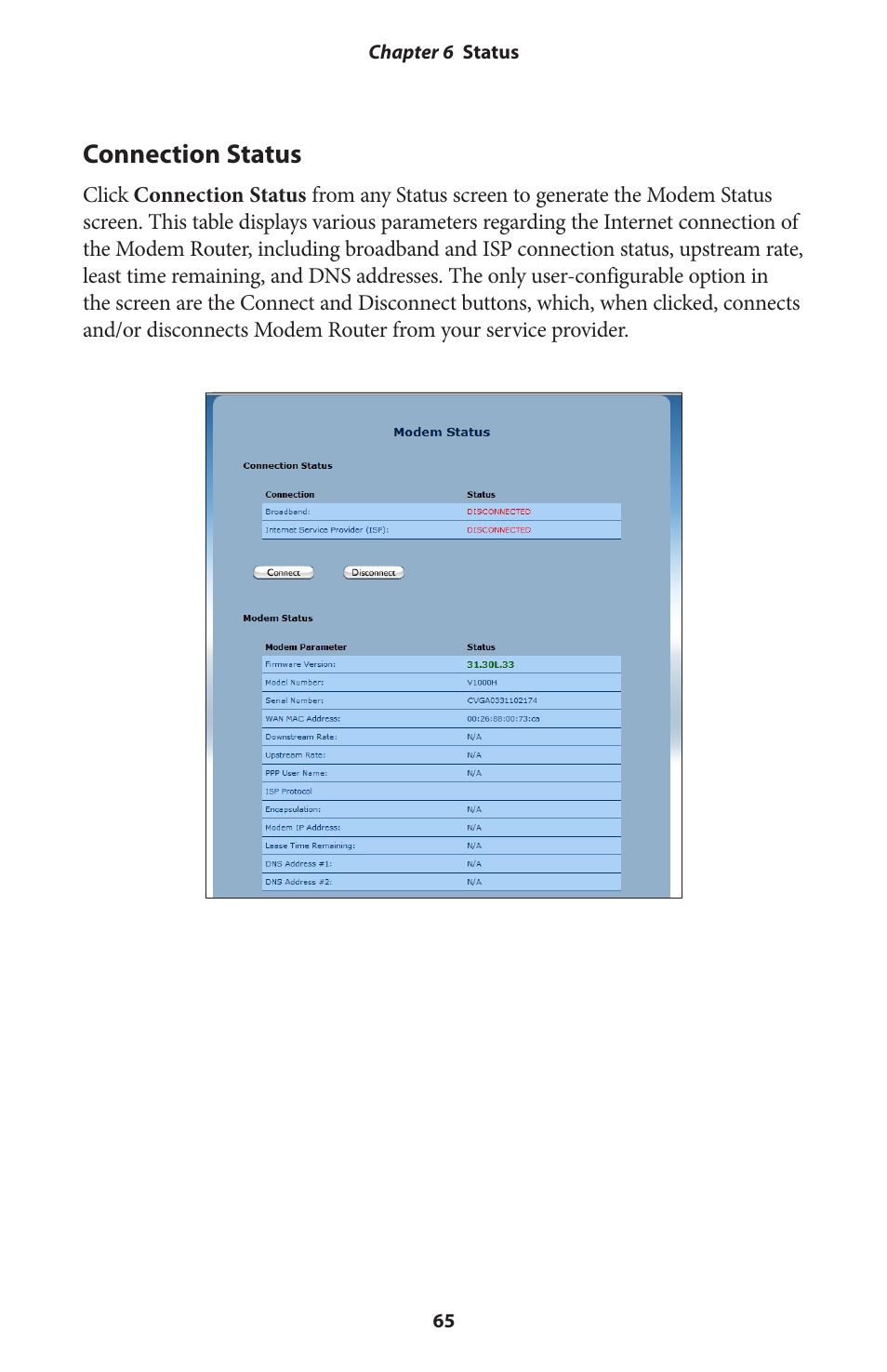 Connection status | Actiontec V1000H User Manual User Manual | Page 68 / 82