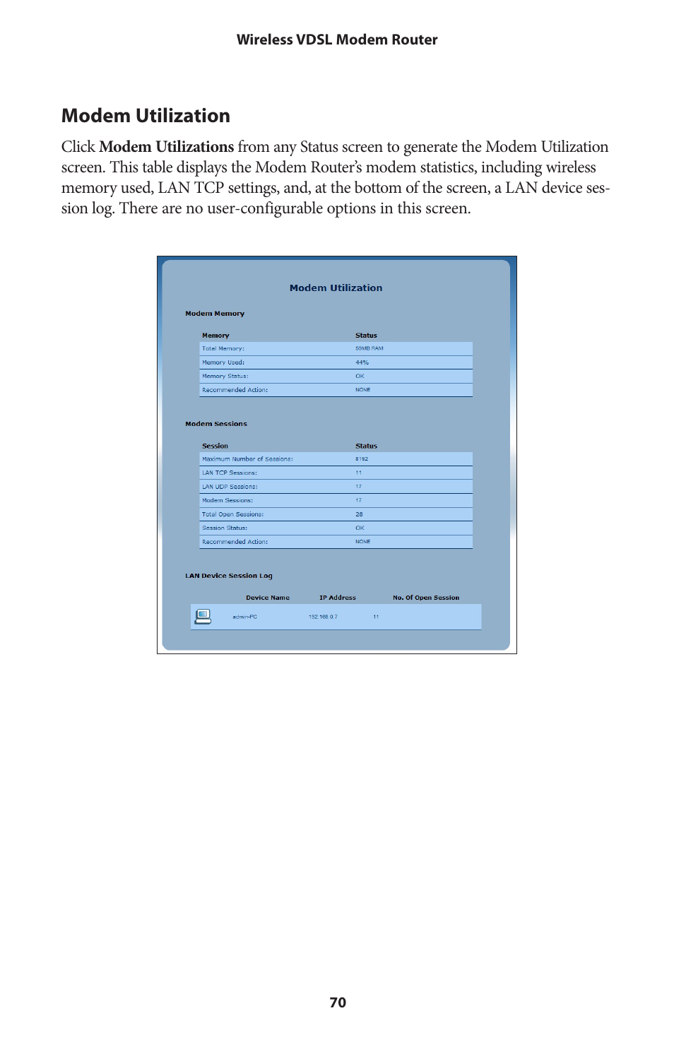 Modem utilization | Actiontec V1000H User Manual User Manual | Page 73 / 82