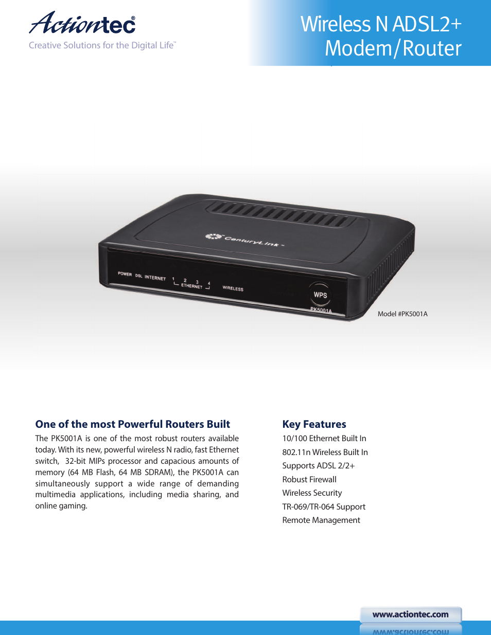 Actiontec PK5001A for CenturyLink User Manual | 1 page