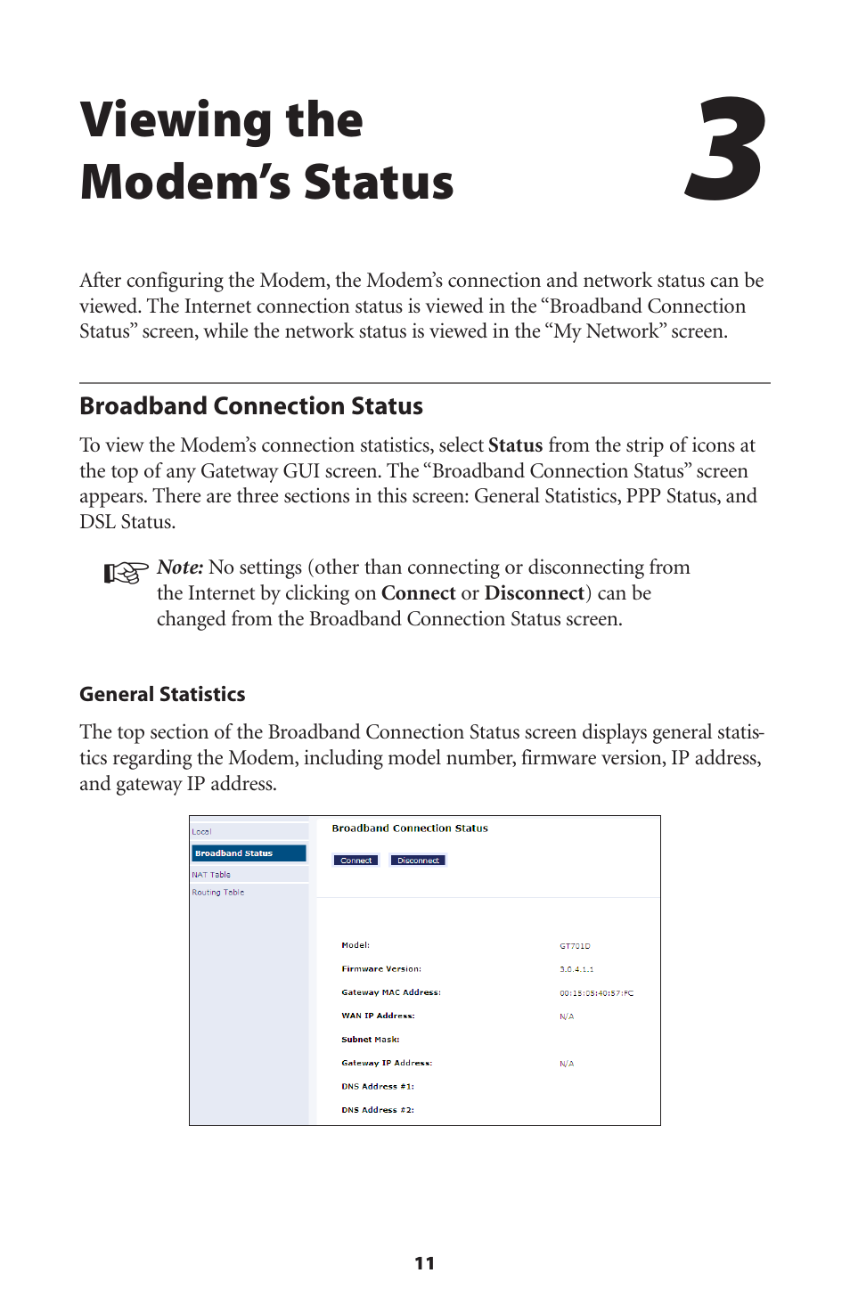 Viewing the modem’s status | Actiontec GT701D User Manual User Manual | Page 14 / 91