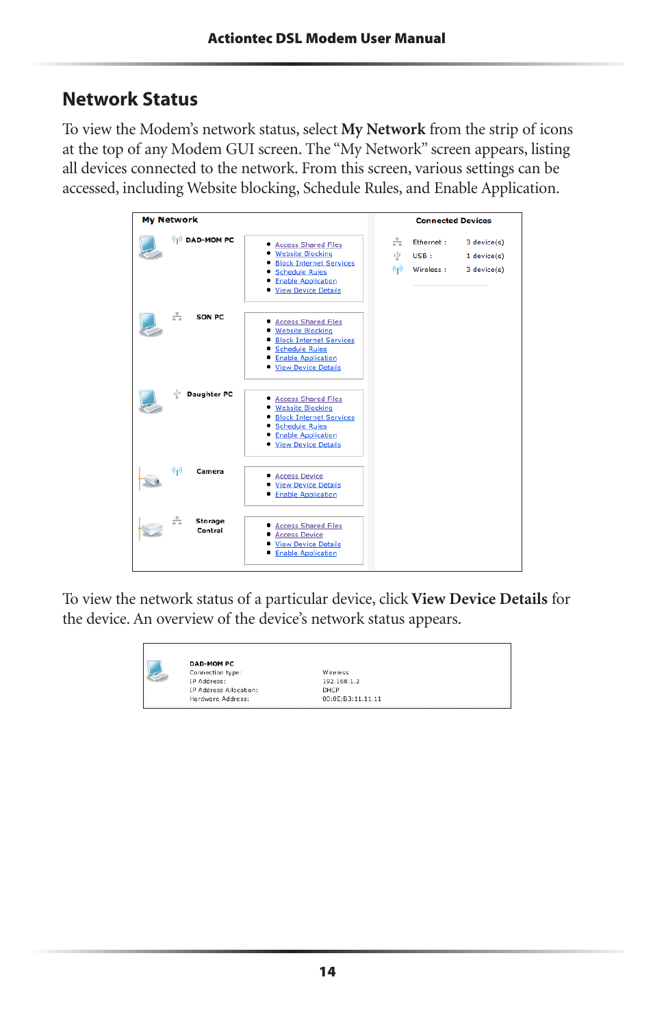 Network status | Actiontec GT701D User Manual User Manual | Page 17 / 91