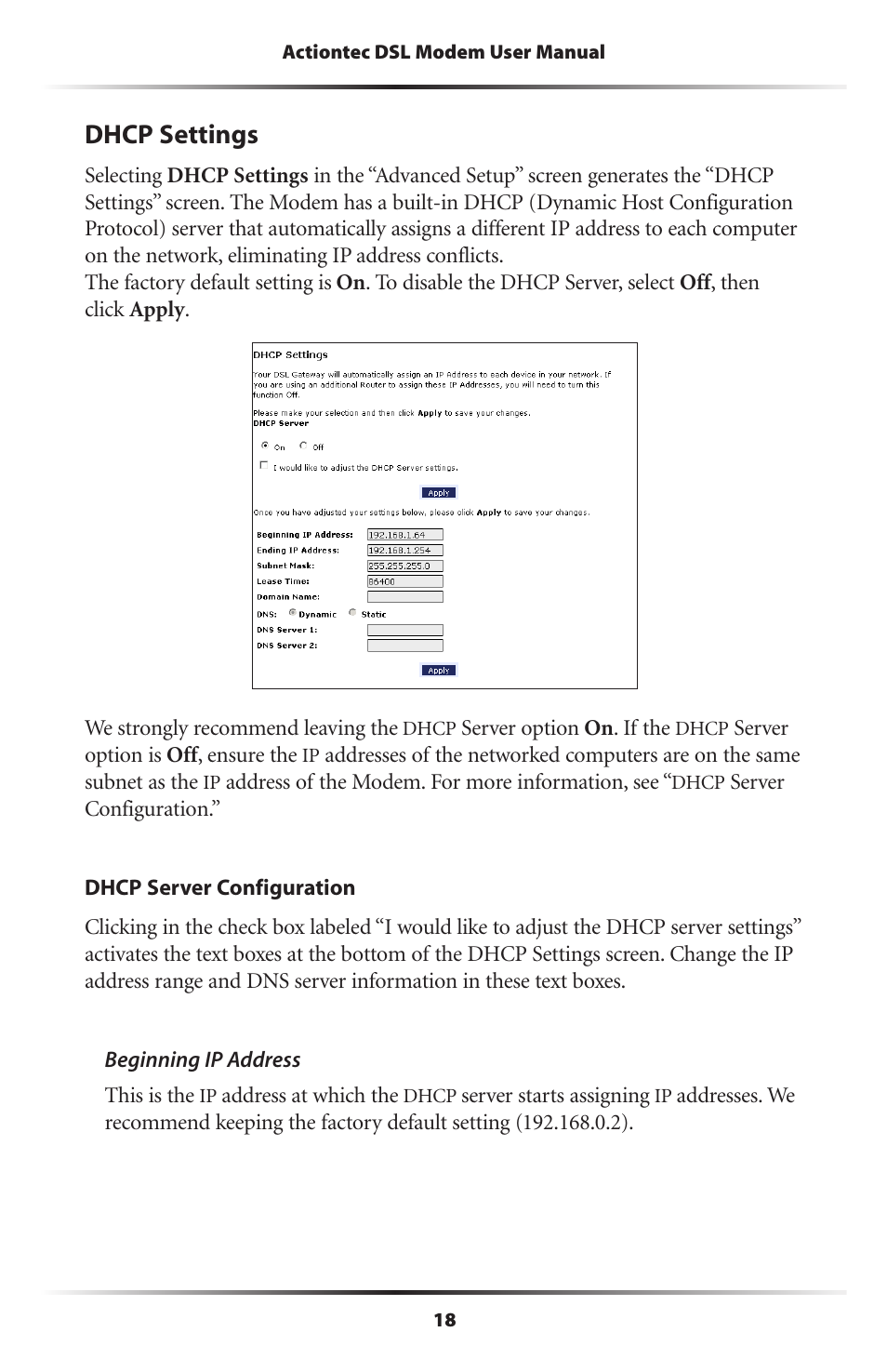 Dhcp settings | Actiontec GT701D User Manual User Manual | Page 21 / 91