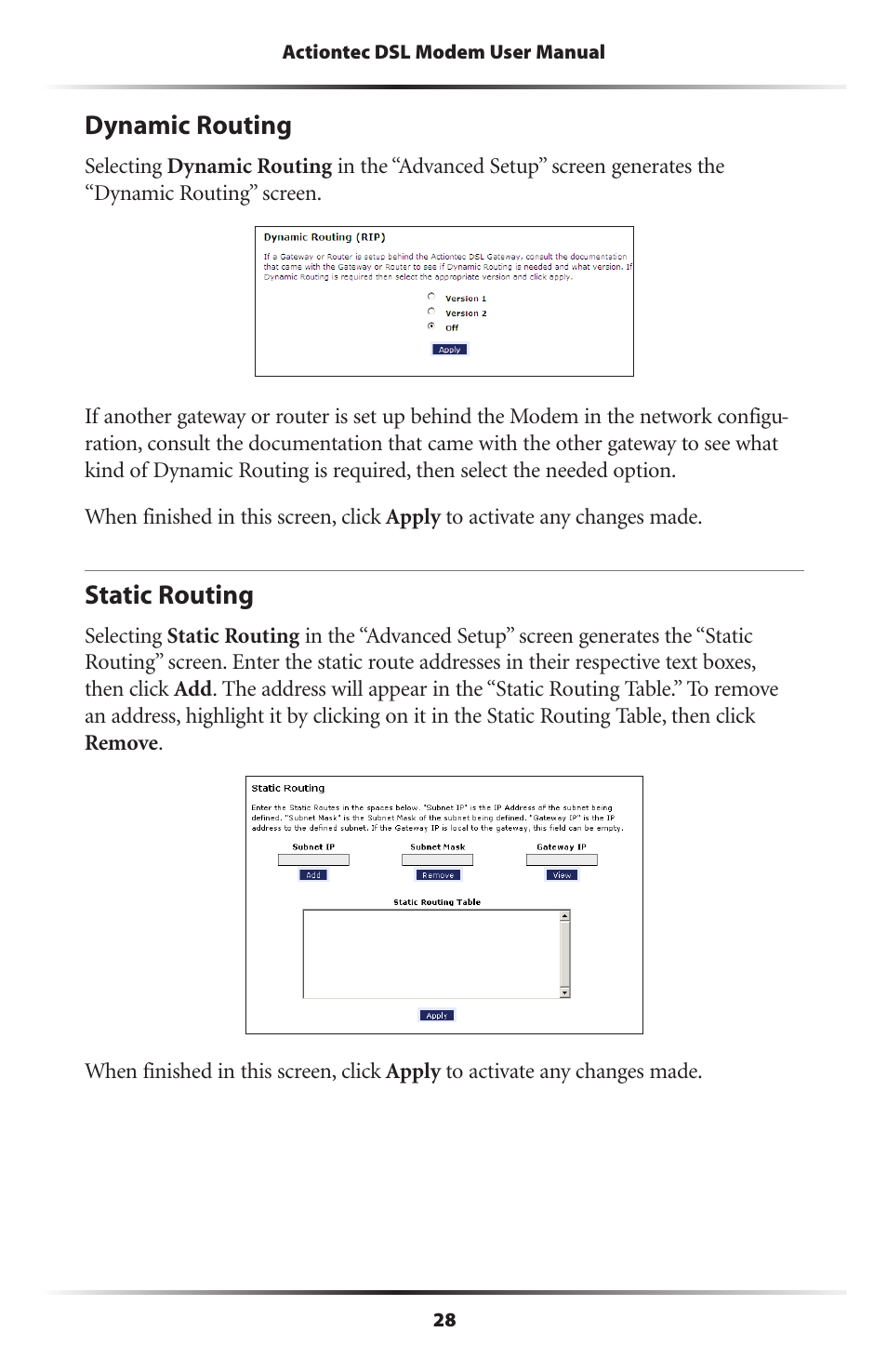 Dynamic routing, Static routing | Actiontec GT701D User Manual User Manual | Page 31 / 91