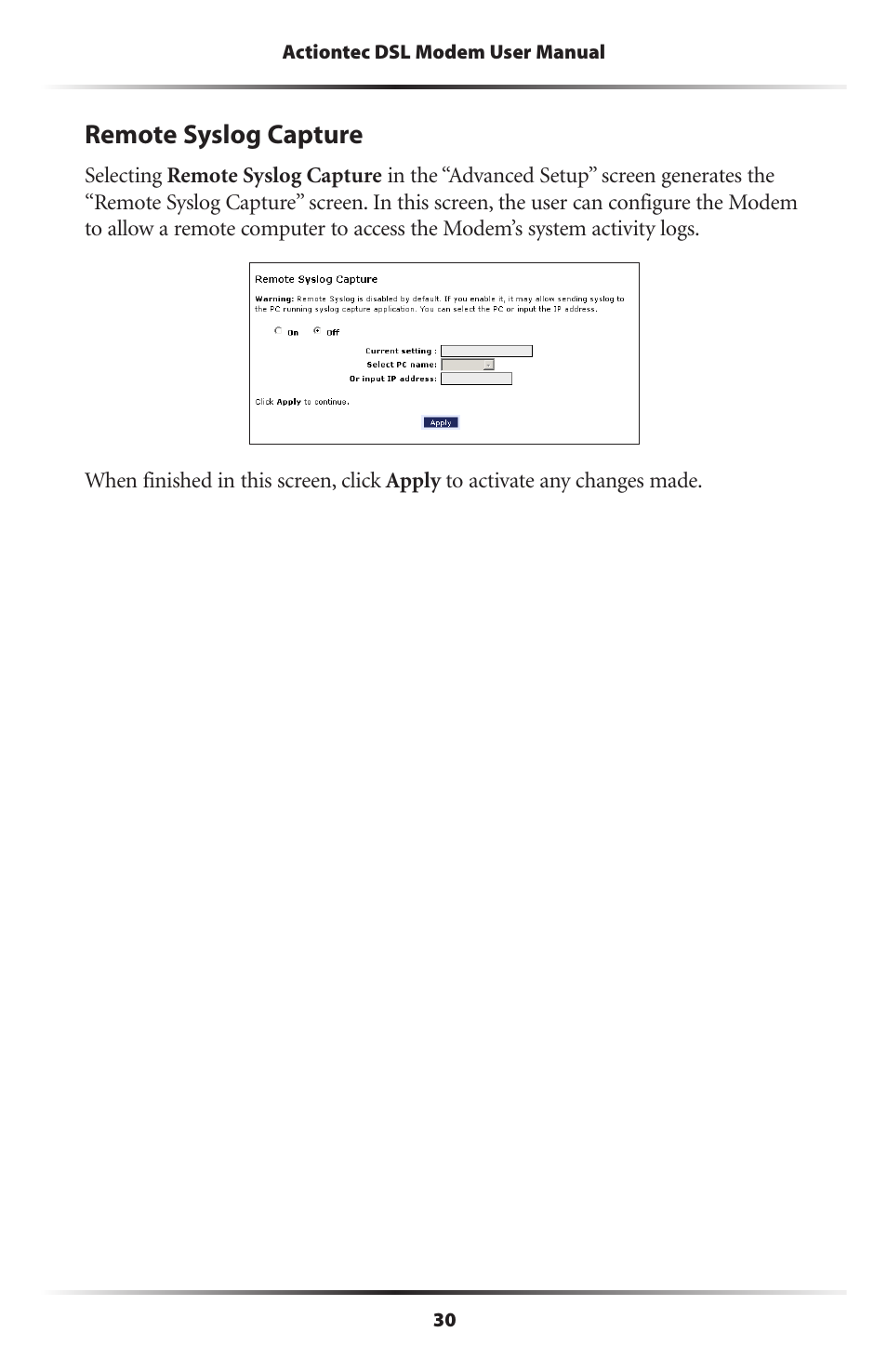 Remote syslog capture | Actiontec GT701D User Manual User Manual | Page 33 / 91