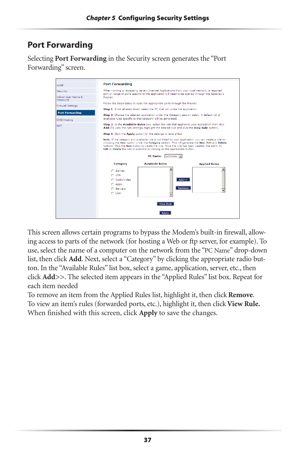 Port forwarding | Actiontec GT701D User Manual User Manual | Page 40 / 91