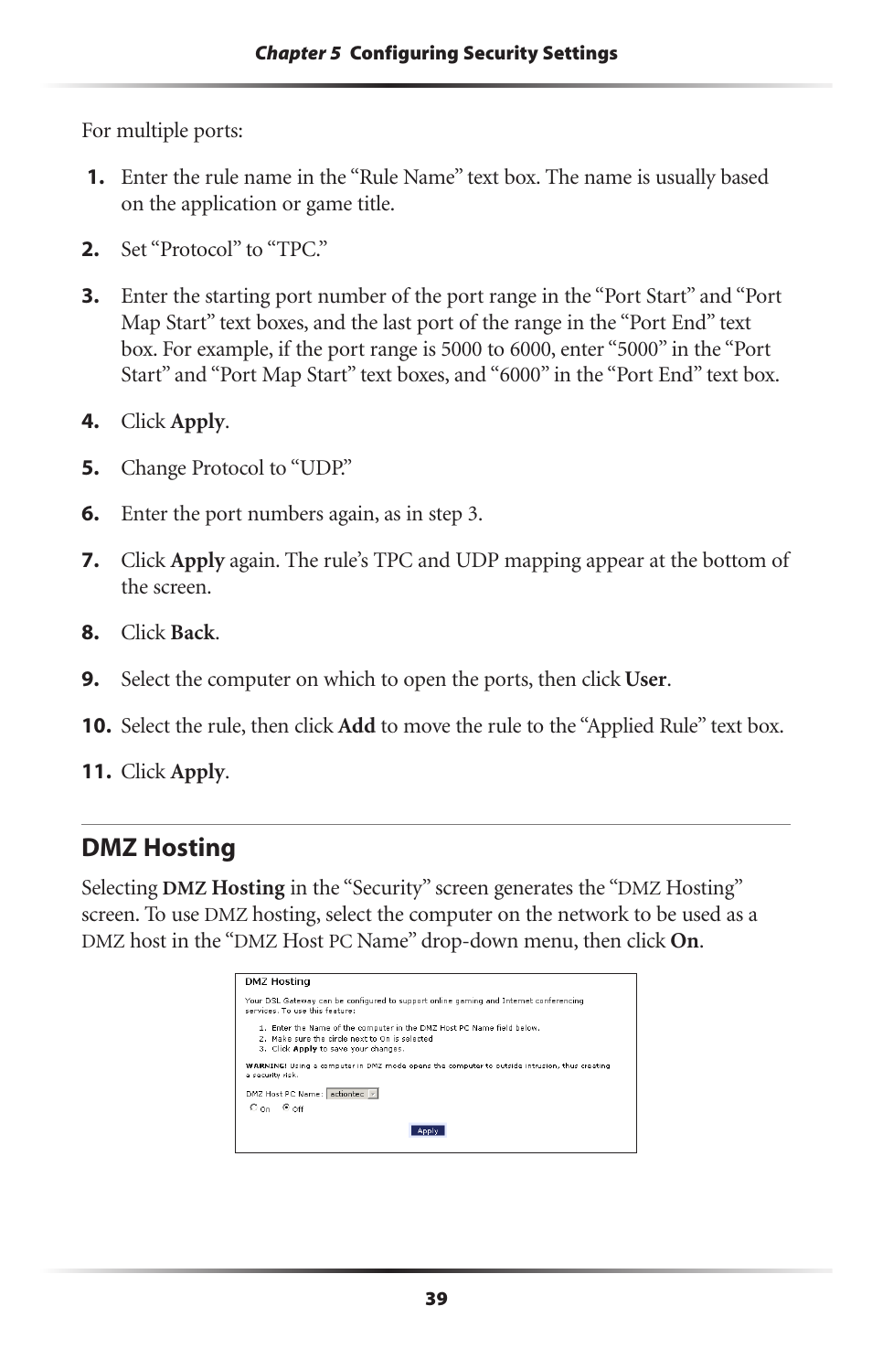 Dmz hosting | Actiontec GT701D User Manual User Manual | Page 42 / 91