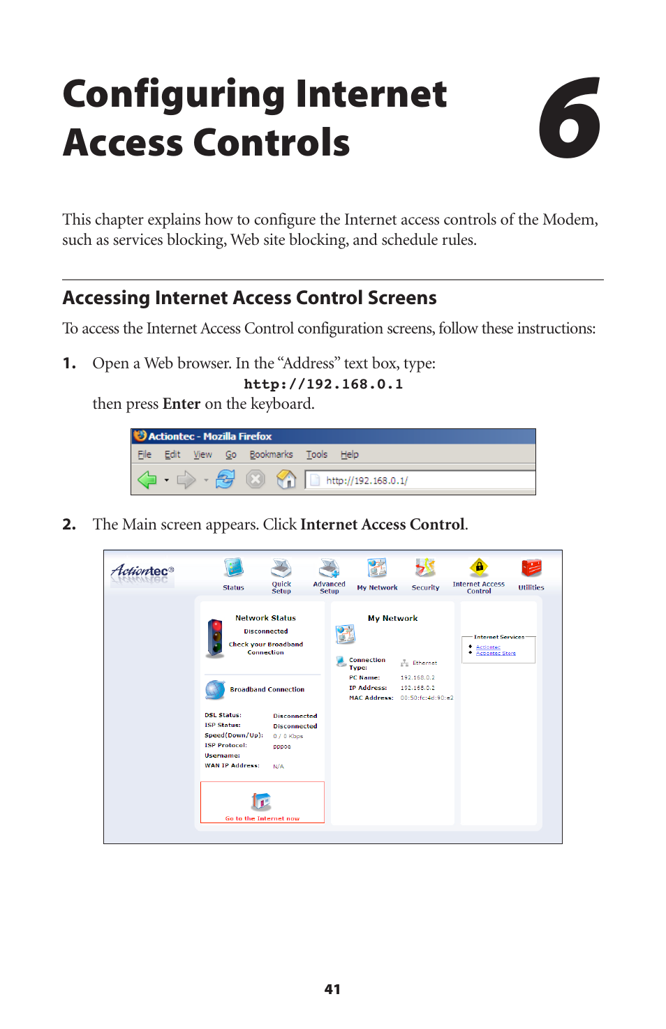 Configuring internet access controls | Actiontec GT701D User Manual User Manual | Page 44 / 91