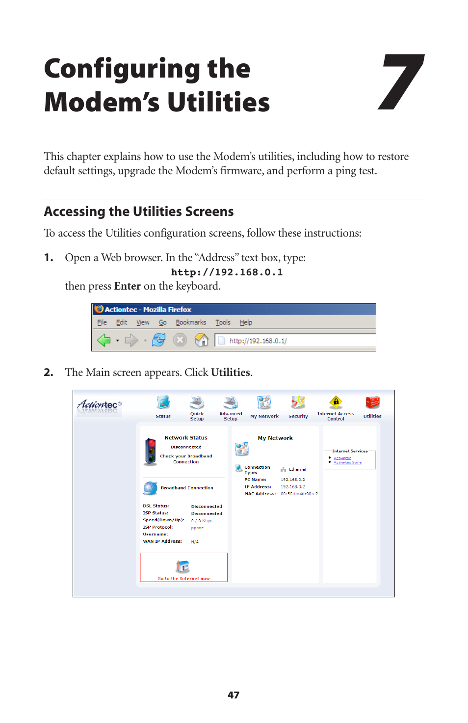 Configuring the modem’s utilities | Actiontec GT701D User Manual User Manual | Page 50 / 91