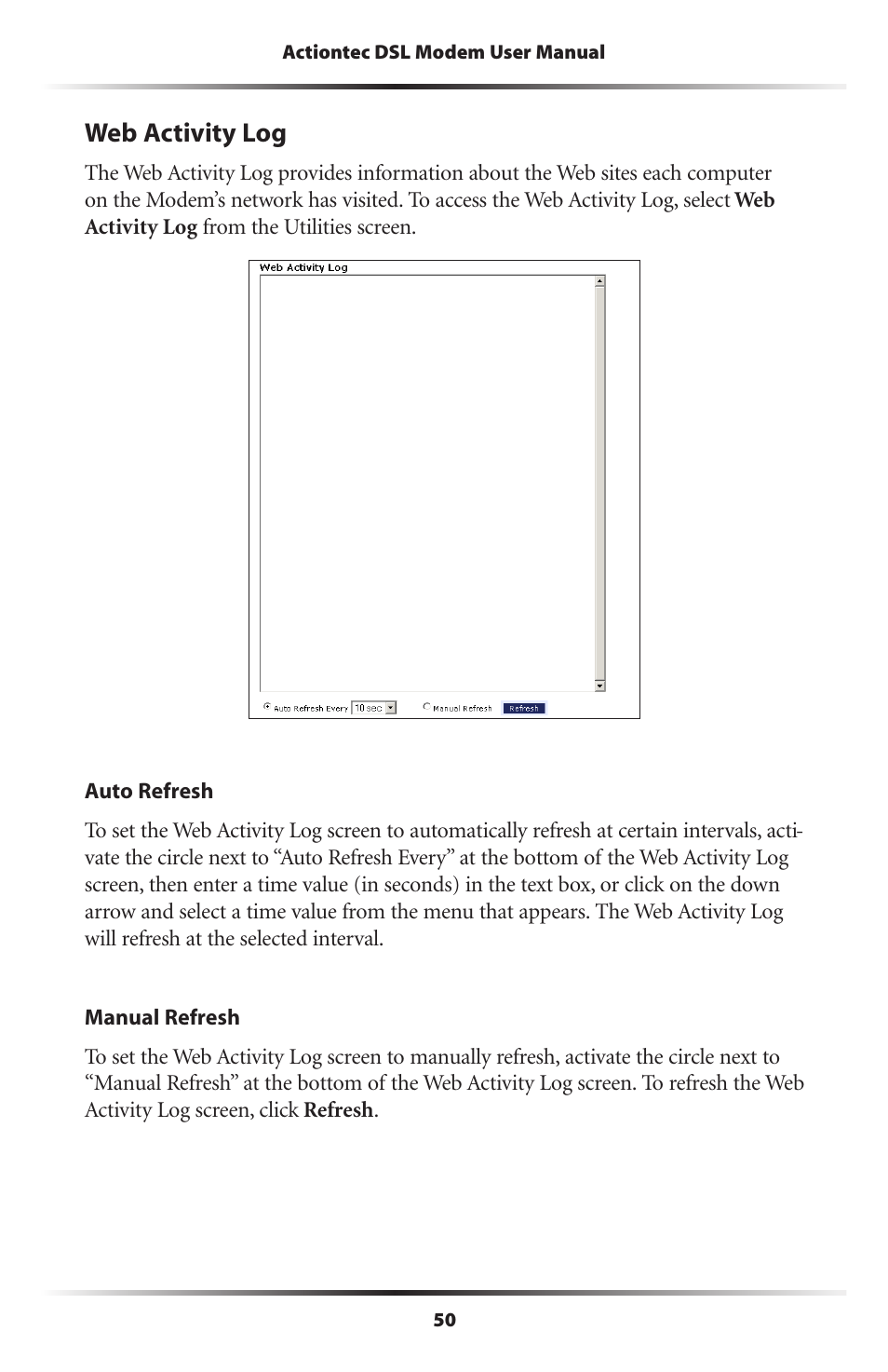 Web activity log | Actiontec GT701D User Manual User Manual | Page 53 / 91