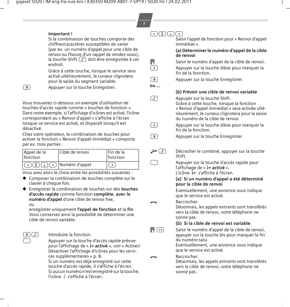 Exemple : renvoi d'appel | GIGASET COMMUNICATIONS GMBH 5020 User Manual | Page 18 / 44