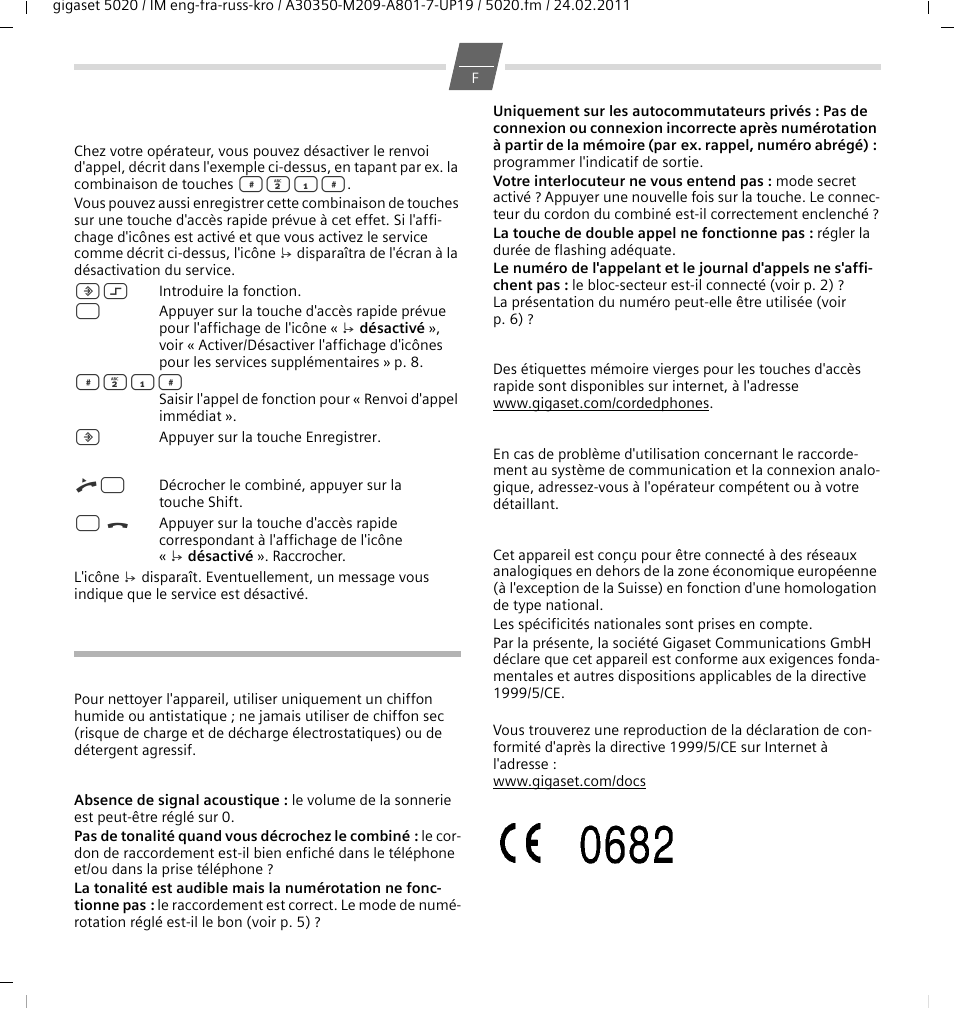 Annexe, Entretien, Si votre téléphone ne fonctionne pas correctement | Etiquettes mémoire, Interlocuteurs, Homologation | GIGASET COMMUNICATIONS GMBH 5020 User Manual | Page 19 / 44