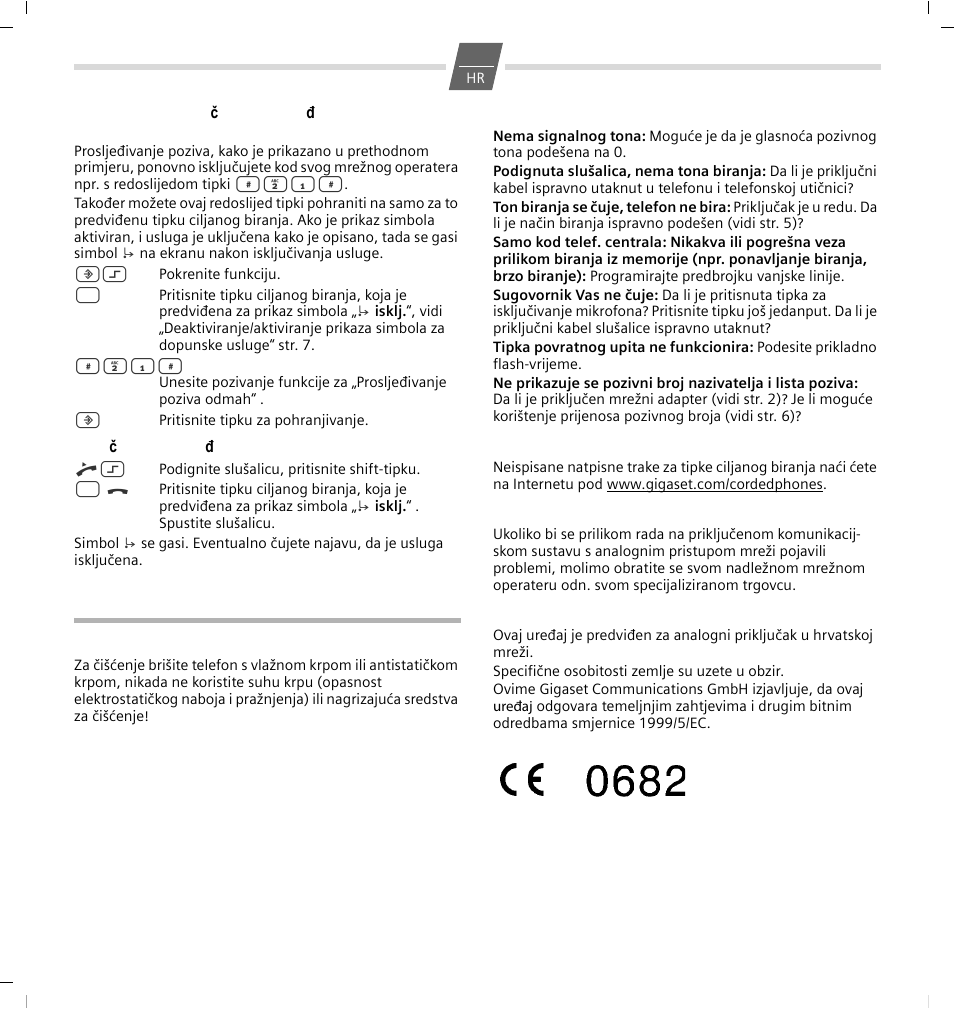 Prilog, Održavanje, Ako vaš telefon ne radi besprijekorno | Natpisne trake, Kontakt osobe, Odobrenje | GIGASET COMMUNICATIONS GMBH 5020 User Manual | Page 39 / 44